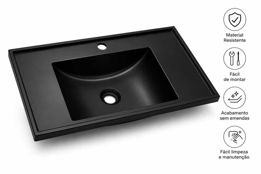 Pia Lavatorio Para Banheiro 60cm Lavabo Plastico Resistente Preto